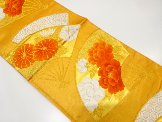 JAPANESE KIMONO / ANTIQUE FUKURO OBI / SILK / WOVEN KIKU & PEONY